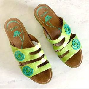 Dansko Dixie Lime Green Turquoise Platform Slides